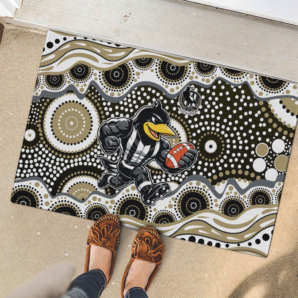 Collingwood Magpies Rubber Doormat Aboriginal Dot Pattern - Football Mascot Heritage Pride