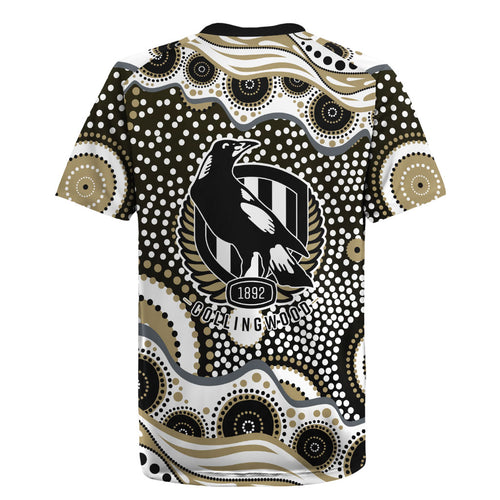 Collingwood Magpies Rugby Jersey Aboriginal Dot Pattern - Football Mascot Heritage Pride