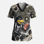 Collingwood Magpies Scrub Top Aboriginal Dot Pattern - Football Mascot Heritage Pride