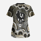 Collingwood Magpies Scrub Top Aboriginal Dot Pattern - Football Mascot Heritage Pride