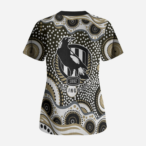 Collingwood Magpies Scrub Top Aboriginal Dot Pattern - Football Mascot Heritage Pride