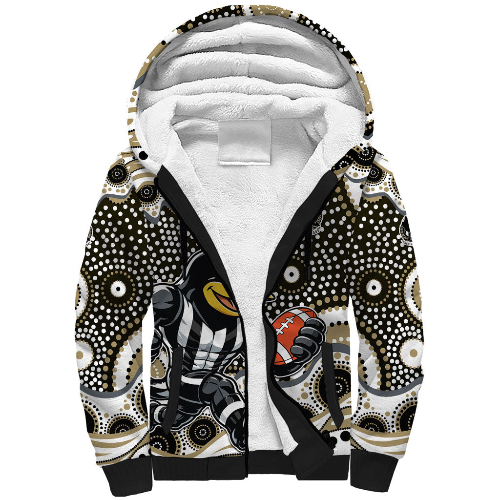 Collingwood Magpies Sherpa Hoodie Aboriginal Dot Pattern - Football Mascot Heritage Pride