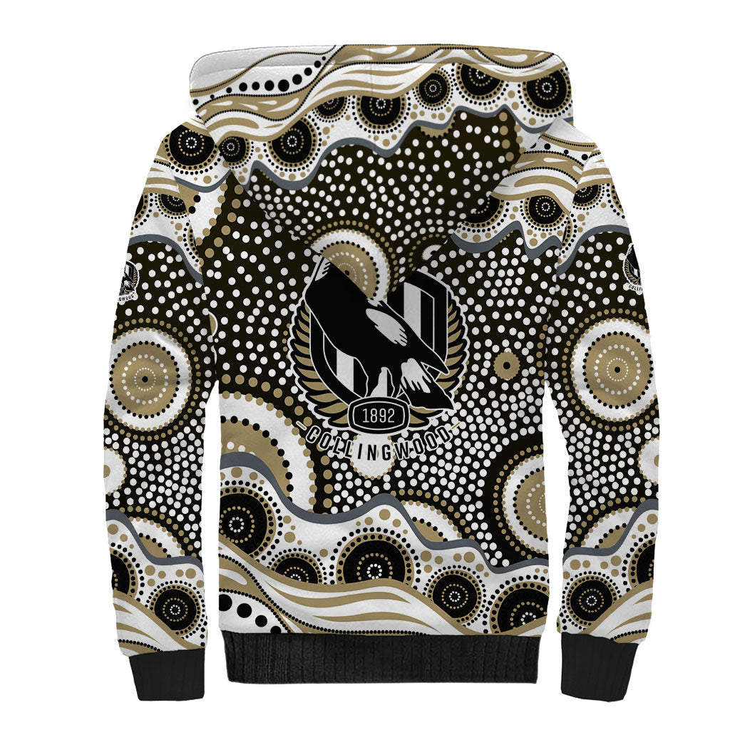 Collingwood Magpies Sherpa Hoodie Aboriginal Dot Pattern - Football Mascot Heritage Pride