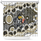 Collingwood Magpies Shower Curtain Aboriginal Dot Pattern - Football Mascot Heritage Pride