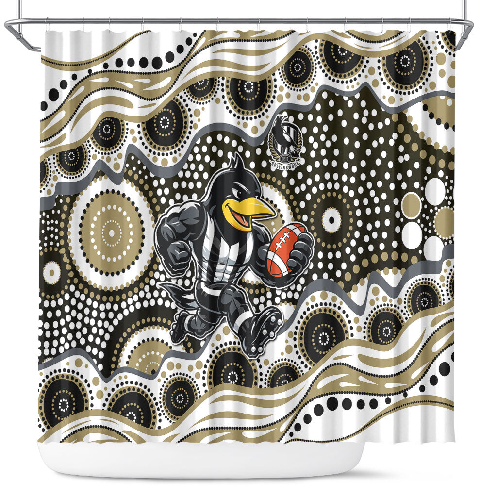 Collingwood Magpies Shower Curtain Aboriginal Dot Pattern - Football Mascot Heritage Pride