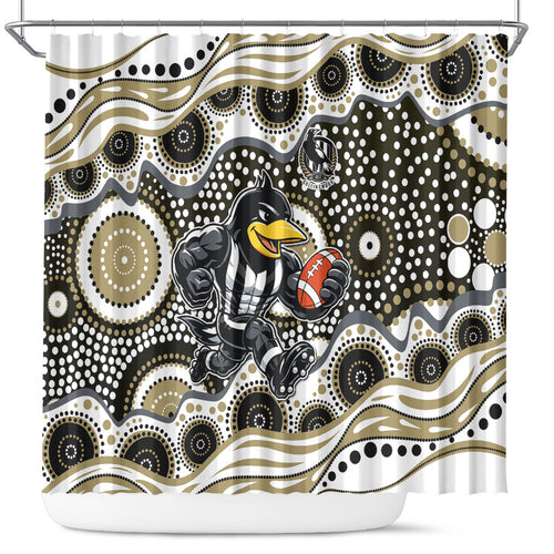 Collingwood Magpies Shower Curtain Aboriginal Dot Pattern - Football Mascot Heritage Pride