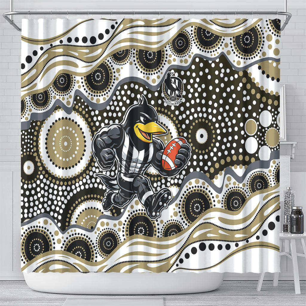 Collingwood Magpies Shower Curtain Aboriginal Dot Pattern - Football Mascot Heritage Pride