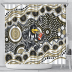 Collingwood Magpies Shower Curtain Aboriginal Dot Pattern - Football Mascot Heritage Pride