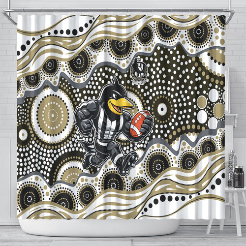 Collingwood Magpies Shower Curtain Aboriginal Dot Pattern - Football Mascot Heritage Pride
