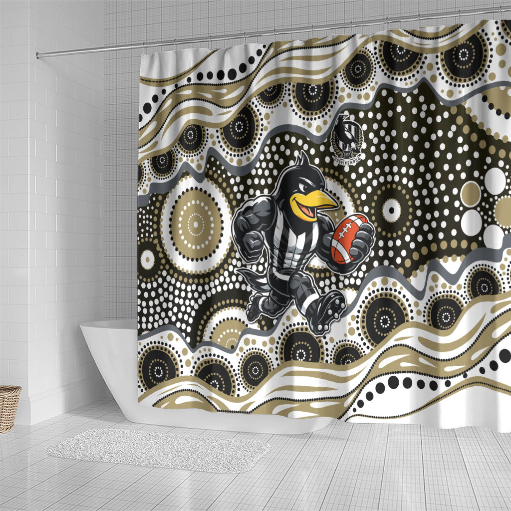 Collingwood Magpies Shower Curtain Aboriginal Dot Pattern - Football Mascot Heritage Pride