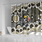 Collingwood Magpies Shower Curtain Aboriginal Dot Pattern - Football Mascot Heritage Pride