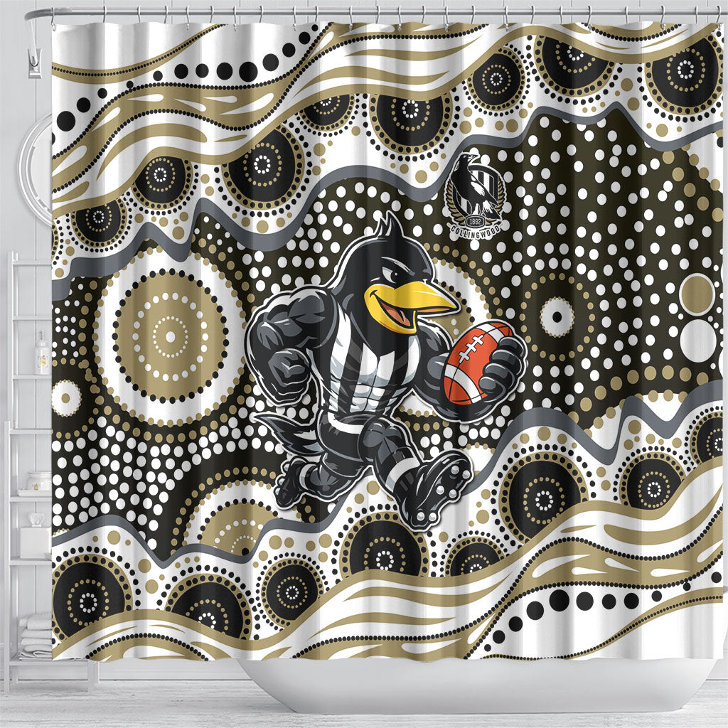 Collingwood Magpies Shower Curtain Aboriginal Dot Pattern - Football Mascot Heritage Pride