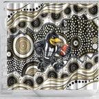 Collingwood Magpies Shower Curtain Aboriginal Dot Pattern - Football Mascot Heritage Pride