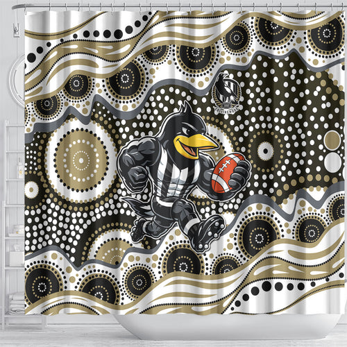 Collingwood Magpies Shower Curtain Aboriginal Dot Pattern - Football Mascot Heritage Pride