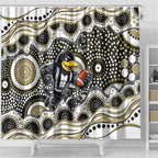 Collingwood Magpies Shower Curtain Aboriginal Dot Pattern - Football Mascot Heritage Pride