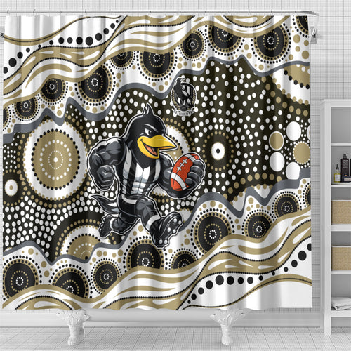 Collingwood Magpies Shower Curtain Aboriginal Dot Pattern - Football Mascot Heritage Pride