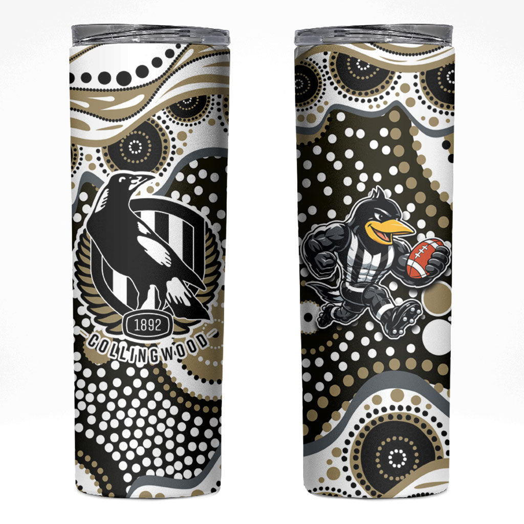 Collingwood Magpies Skinny Tumbler Aboriginal Dot Pattern - Football Mascot Heritage Pride