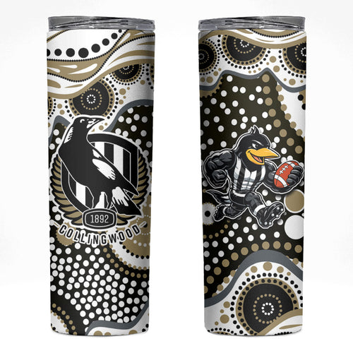 Collingwood Magpies Skinny Tumbler Aboriginal Dot Pattern - Football Mascot Heritage Pride