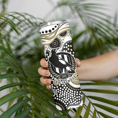 Collingwood Magpies Skinny Tumbler Aboriginal Dot Pattern - Football Mascot Heritage Pride