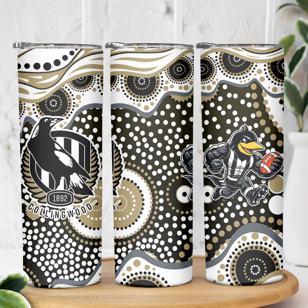 Collingwood Magpies Skinny Tumbler Aboriginal Dot Pattern - Football Mascot Heritage Pride