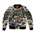 Collingwood Magpies Sleeve Zip Bomber Jacket Aboriginal Dot Pattern - Football Mascot Heritage Pride