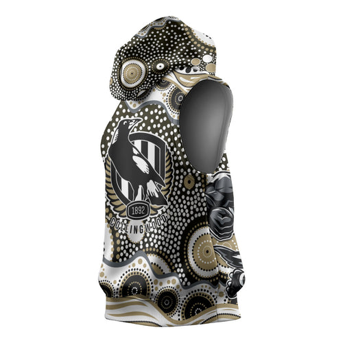 Collingwood Magpies Sleeveless Hoodie Aboriginal Dot Pattern - Football Mascot Heritage Pride