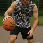 Collingwood Magpies Sleeveless Hoodie Aboriginal Dot Pattern - Football Mascot Heritage Pride