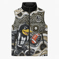 Collingwood Magpies Sleeveless Puffer Jacket Aboriginal Dot Pattern - Football Mascot Heritage Pride
