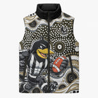 Collingwood Magpies Sleeveless Puffer Jacket Aboriginal Dot Pattern - Football Mascot Heritage Pride