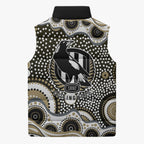 Collingwood Magpies Sleeveless Puffer Jacket Aboriginal Dot Pattern - Football Mascot Heritage Pride