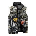 Collingwood Magpies Sleeveless Puffer Jacket Aboriginal Dot Pattern - Football Mascot Heritage Pride