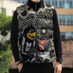 Collingwood Magpies Sleeveless Puffer Jacket Aboriginal Dot Pattern - Football Mascot Heritage Pride
