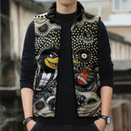 Collingwood Magpies Sleeveless Puffer Jacket Aboriginal Dot Pattern - Football Mascot Heritage Pride