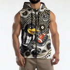 Collingwood Magpies Sleeveless Zip Hoodie Aboriginal Dot Pattern - Football Mascot Heritage Pride