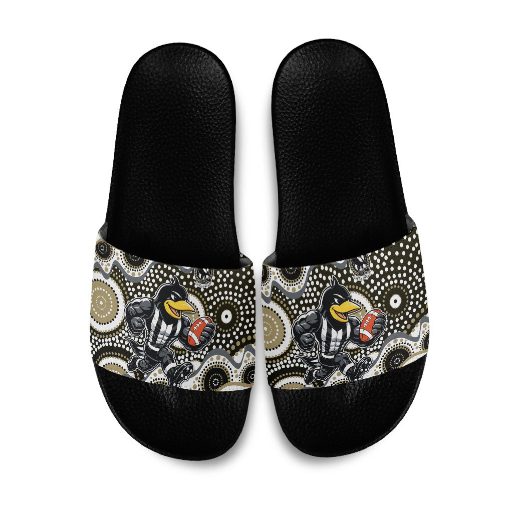 Collingwood Magpies Slide Sandals Aboriginal Dot Pattern - Football Mascot Heritage Pride