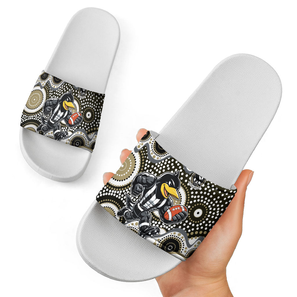 Collingwood Magpies Slide Sandals Aboriginal Dot Pattern - Football Mascot Heritage Pride