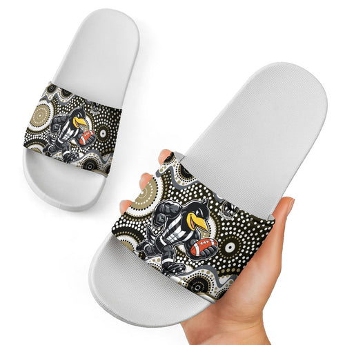 Collingwood Magpies Slide Sandals Aboriginal Dot Pattern - Football Mascot Heritage Pride