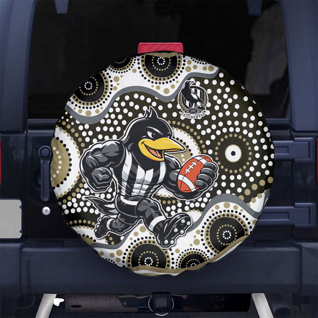 Collingwood Magpies Spare Tire Cover Aboriginal Dot Pattern - Football Mascot Heritage Pride