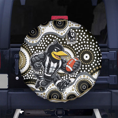 Collingwood Magpies Spare Tire Cover Aboriginal Dot Pattern - Football Mascot Heritage Pride