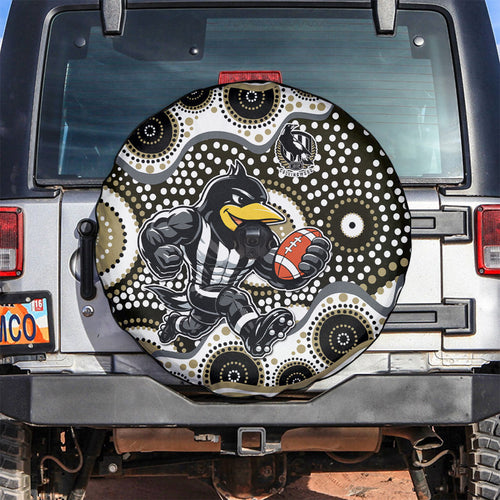 Collingwood Magpies Spare Tire Cover Aboriginal Dot Pattern - Football Mascot Heritage Pride