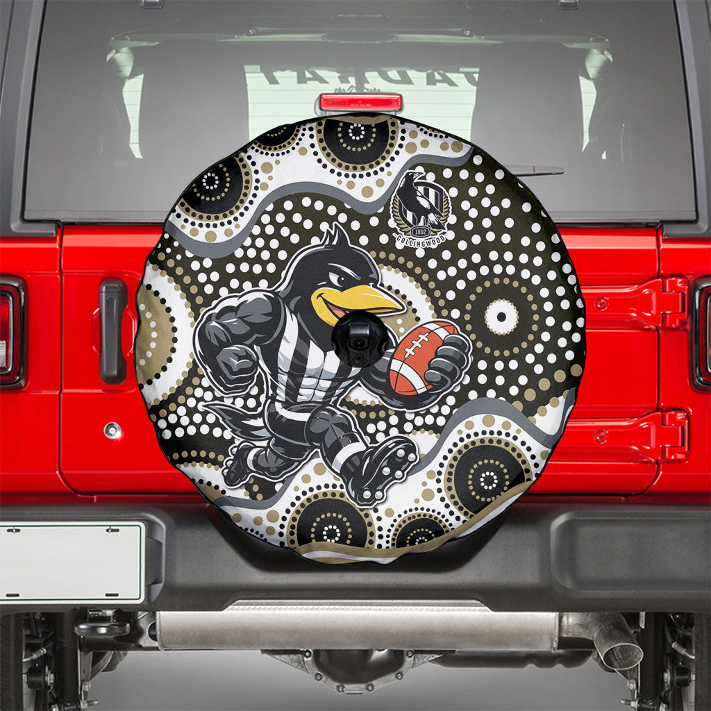 Collingwood Magpies Spare Tire Cover Aboriginal Dot Pattern - Football Mascot Heritage Pride