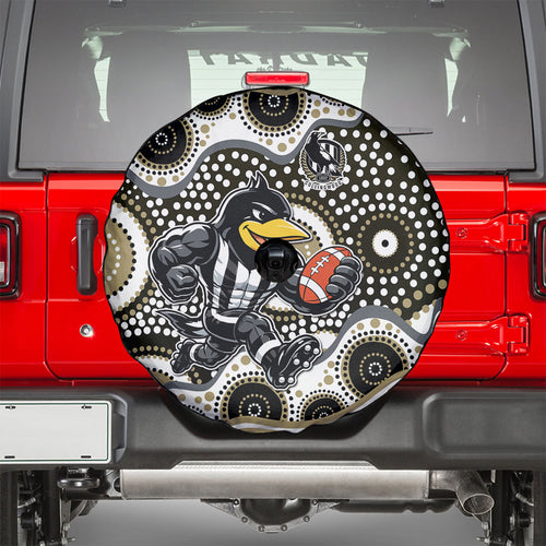 Collingwood Magpies Spare Tire Cover Aboriginal Dot Pattern - Football Mascot Heritage Pride