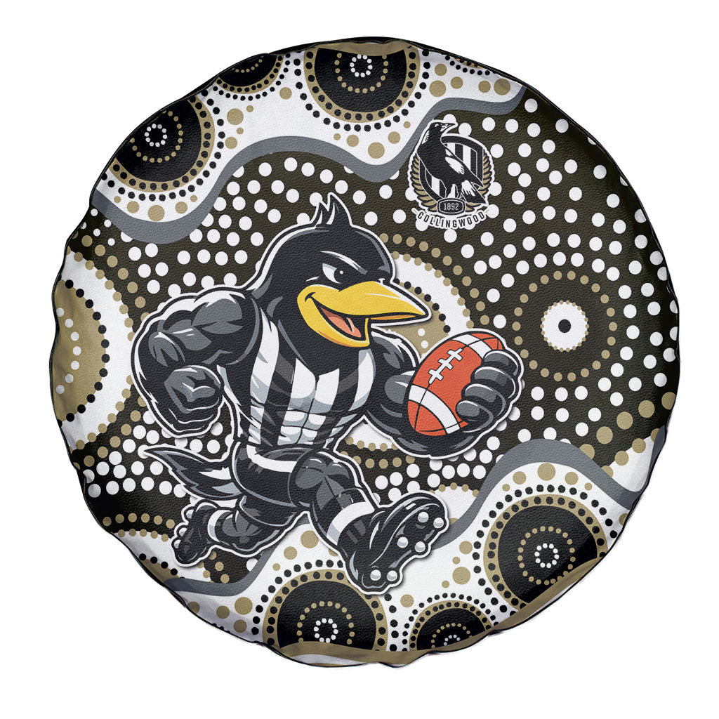 Collingwood Magpies Spare Tire Cover Aboriginal Dot Pattern - Football Mascot Heritage Pride