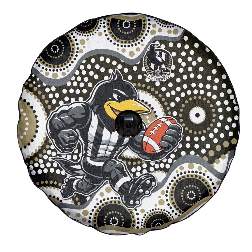 Collingwood Magpies Spare Tire Cover Aboriginal Dot Pattern - Football Mascot Heritage Pride