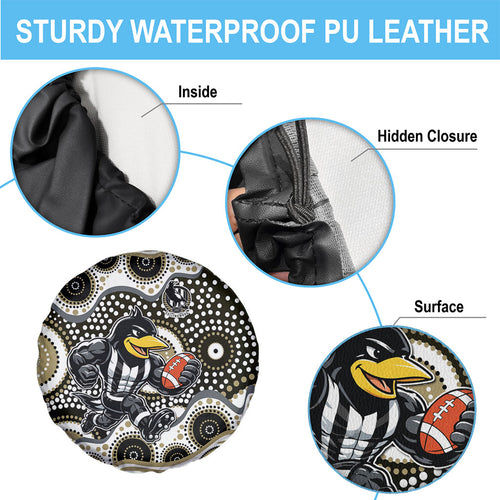 Collingwood Magpies Spare Tire Cover Aboriginal Dot Pattern - Football Mascot Heritage Pride