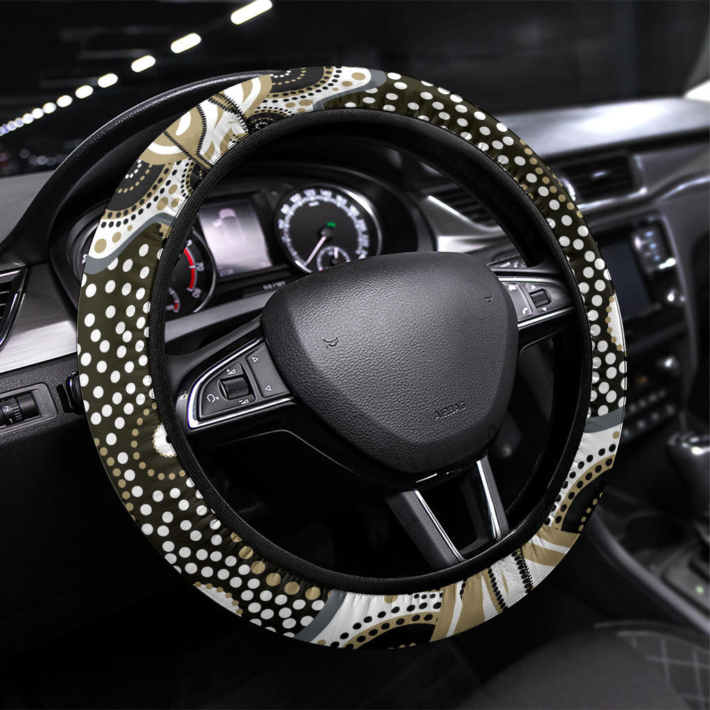 Collingwood Magpies Steering Wheel Cover Aboriginal Dot Pattern - Football Mascot Heritage Pride