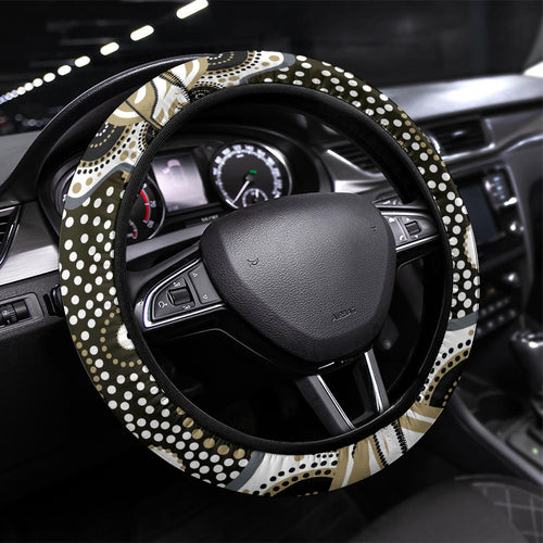 Collingwood Magpies Steering Wheel Cover Aboriginal Dot Pattern - Football Mascot Heritage Pride