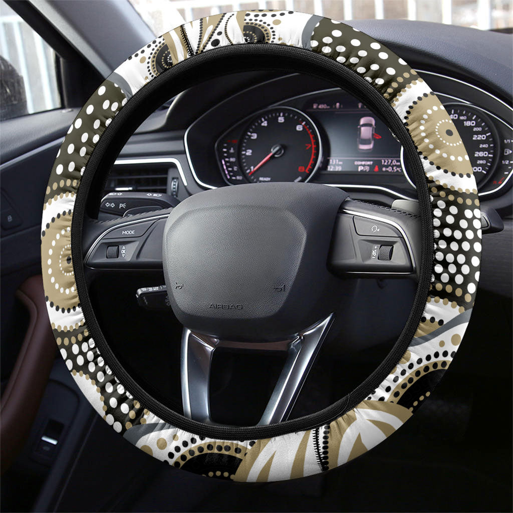 Collingwood Magpies Steering Wheel Cover Aboriginal Dot Pattern - Football Mascot Heritage Pride
