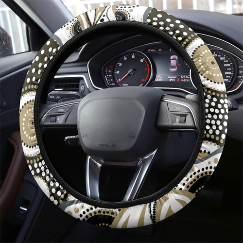Collingwood Magpies Steering Wheel Cover Aboriginal Dot Pattern - Football Mascot Heritage Pride