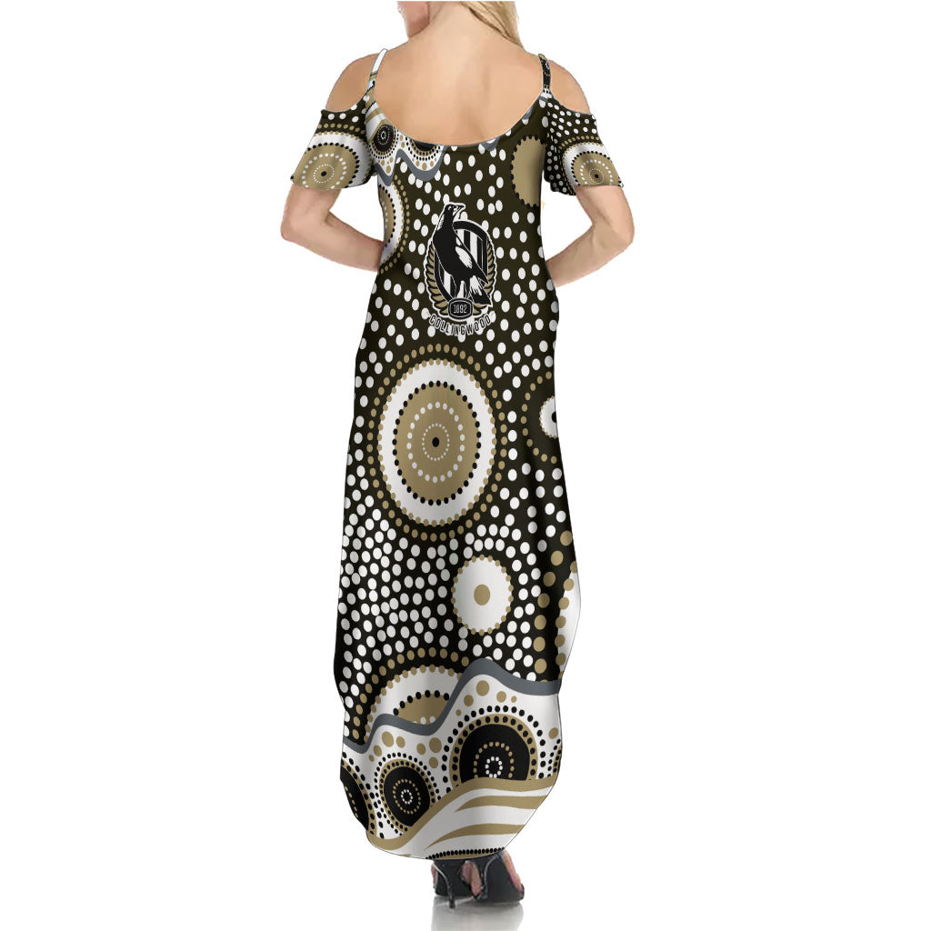Collingwood Magpies Summer Maxi Dress Aboriginal Dot Pattern - Football Mascot Heritage Pride